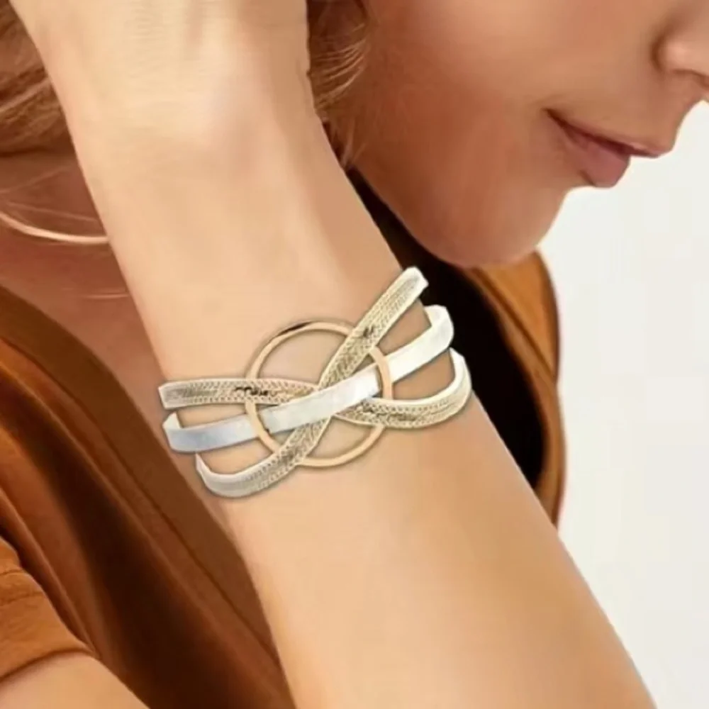White and Gold Shimmery Intwined Magnetic Bracelet - Picture 2 of 3